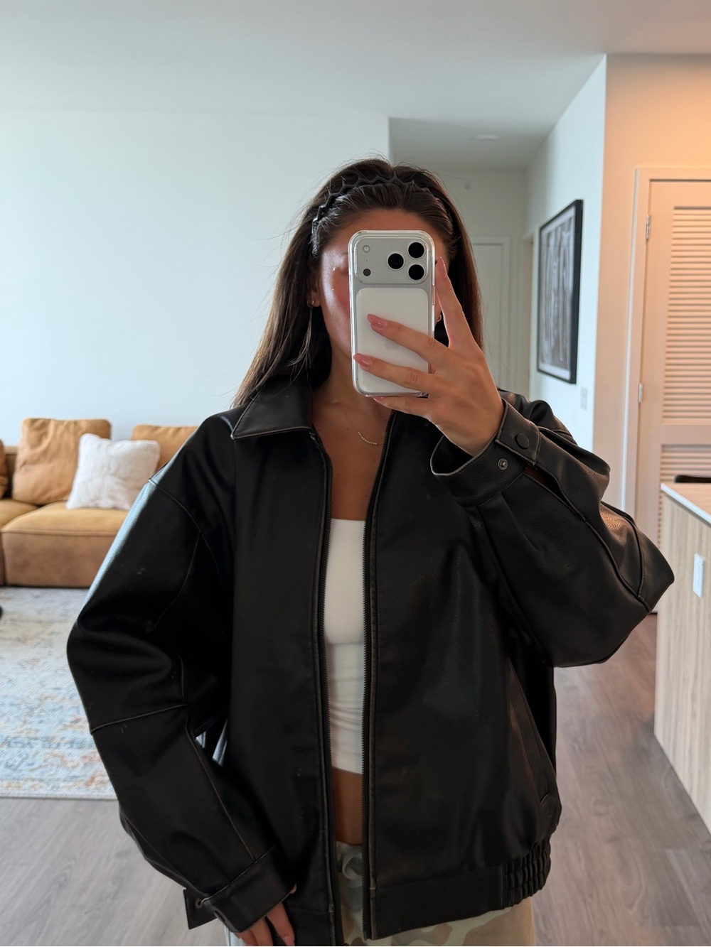 Topshop Black Faux Leather Bomber Jacket